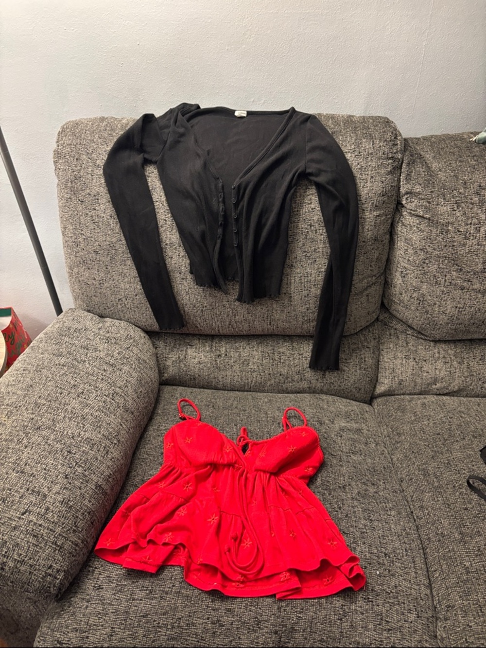 Garage Black Long Sleeve Buttoned Crop Cardigan & no boundries Red top